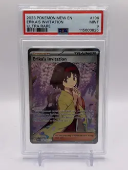 2023 POKEMON MEW EN-151 ULTRA RARE #196 ERIKA'S INVITATION PSA 9 MINT - Image 1