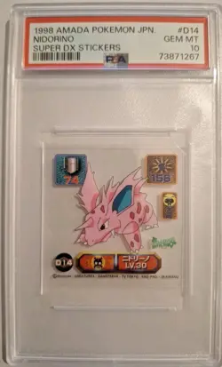 PSA 10 MINT Nidorino D14 Super DX Stickers Amada 1998 Pokemon. POP 8!! - Image 1