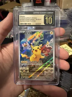 Pikachu Pre-Order Promo 001/SV-P Pokemon Chinese CGC Pristine 10 *slab Scuffs* - Image 1