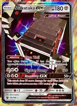 NM+/MT Stakataka GX Pokemon Card | Ultra Rare Holo | S&M Celestial Storm 102/168 - Image 3