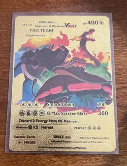 Venusaur Charizard Blastoise Gigantamax VMax Tag Team Gold Pokemon Card 143/200 - Image 1