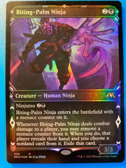MTG 1x FOIL SHOWCASE Biting-Palm Ninja 338 Kamigawa: Neon Dynasty Magic x1 NM - Image 1