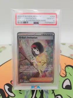 2023 POKEMON MEW EN-151 SPECIAL ILLUSTRATION RARE #203 ERIKA'S INVITATION PSA 10 - Image 1