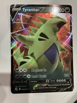 Pokemon TCG Tyranitar v Fusion Strike Holo Ultra Rare Card 158/264 NM Condition - Image 1