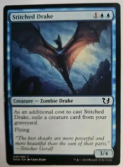 MTG Magic The Gathering Card Stitched Drake Creature Zombie Drake Blue Duel Deck - Image 1