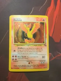 1999 Pokemon TCG Fossil Moltres Holo Rare Card #12/62 Vintage WOTC Damaged - Image 1