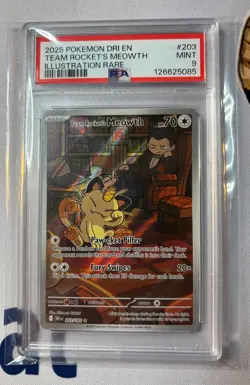 2025 POKEMON DRI EN-DESTINED RIVALS ILLUSTRATION RARE TEAM ROCKET'S MEOWTH PSA 9 - Image 1