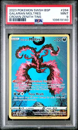 2023 POKEMON SWSH BLACK STAR PROMO CROWN ZENITH TIN #284 GALARIAN MOLTRES PSA 9 - Image 1