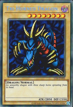 Tri-Horned Dragon - LOB-EN000 Secret Rare Unlimited Edition Yugioh TCG Card - Image 1