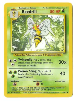 1999 Pokemon TCG Base Set Beedrill #17/102 Rare Unlimited Non-Holo MP 🌿 - Image 1