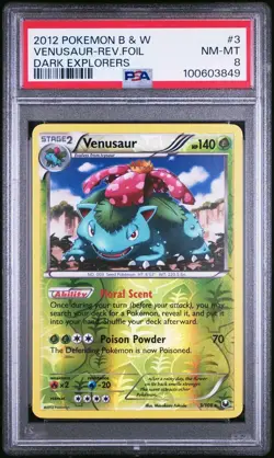 PSA 8 NM-MT Pokemon Venusaur 3/108 Black & White Dark Explorers Reverse Holo - Image 1