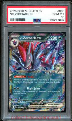 Pokemon Journey Together N's Zoroark ex 098 PSA 10 - Image 1