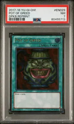 2017 YUGIOH DPKB-EN029 POT OF GREED ULTIMATE RARE PSA 7 NM #80455713 - Image 1