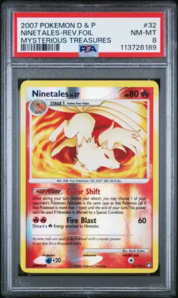 2007 Pokemon Diamond Pearl #32 Ninetales Reverse Foil Mysterious Treasures PSA 8 - Image 1