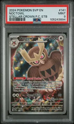 2024 POKEMON STELLAR CROWN POKEMON CENTER ETB PROMO SVP EN #141 NOCTOWL PSA 9 - Image 1