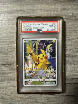 2017 Pokemon Japanese Sm Promo 061 Pikachu Pokemon Card Festa PSA 10 - Image 1