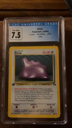 Pokemon TCG Ditto Fossil Holo Rare Card 3/62 1st Edition 7.5 NM 1999 Vintage - Image 1
