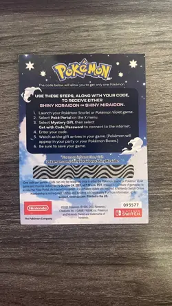Shiny Miraidon Koraidon Code GameStop Pokemon - Physical PROMO Card- Unused Code - Image 2