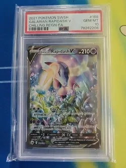 Pokemon Card Galarian Rapidash v Full Art PSA 10 Chilling Reign 168/198 - Image 1