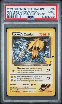 2021 POKEMON CELEBRATIONS CLASSIC COLL #15 ROCKET'S ZAPDOS-HOLO PSA 9 - Image 1