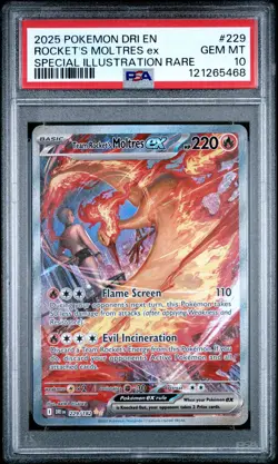 2025 POKEMON DRI EN-DESTINED RIVALS #229 TEAM ROCKET'S MOLTRES EX PSA 10 - Image 1