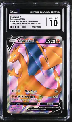 Pokemon TCG 2020 Charizard V SWSH 050 Champion's Path ETB Promo GM 10 CGC - Image 1