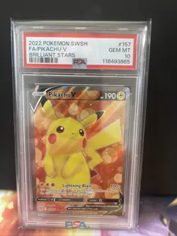 Pikachu v Full Art Holo Card 157/172 Swsh09 Brilliant Stars PSA 10 - Image 1
