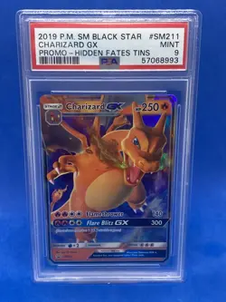 2019 POKEMON SM BLACK STAR PROMO HIDDEN FATES TINS #SM211 CHARIZARD GX PSA 9 - Image 1
