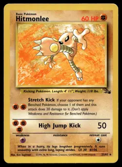 Hitmonlee 22/62 Pokemon Card Fossil Rare 60 HP Lightly Played SJ - Image 1