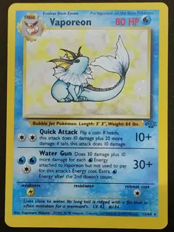Pokemon Jungle Vaporeon Holo Rare BASE SET - Image 1