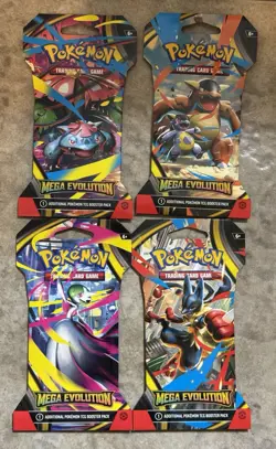 LOT OF 4 Pokemon TCG Mega Evolution Each Art Set Sleeved Booster Packs NEW! - Image 1