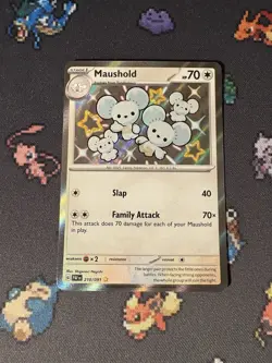 Pokemon Cards Maushold 210/091 Shiny Holo Rare Paldean Fates - (NM) - Image 1