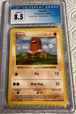 Diglett shadowless base set card - 1999 Pokemon 47/102 CGC PSA 8.5 NM_MT+ - Image 1