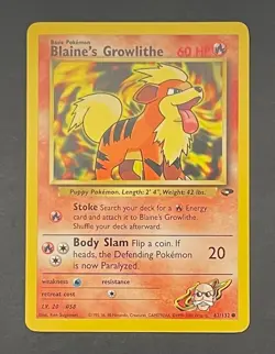 Pokemon Card Blaine's Growlithe 62/132 Gym Challenge - Lightly Played - Image 1