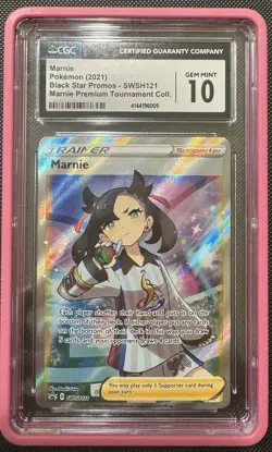CGC 10 MARNIE SWSH121 PREMIUM TOURNAMENT COLLECTION POKEMON w. PINK GRADEDGUARD - Image 1