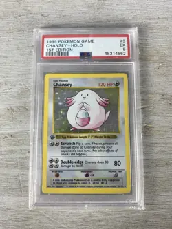 1999 holographic 1st Edition Chansey (PSA 5 EX) Pokemon Card 3/102 - Image 1