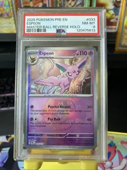 2025 Pokemon Prismatic Evolutions Espeon Master Ball 033 PSA8 NM-MT - Image 1