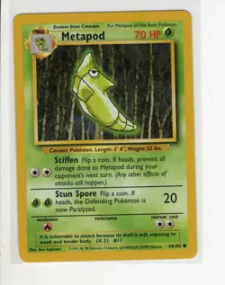 BASE SET METAPOD POKEMON CARD 54/102 LP - Image 1