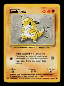 Sandshrew 62/102 - NM - Base Set, WOTC Pokemon - Image 1