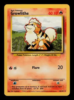 Growlithe 28/102 - LP - Base Set, WOTC Pokemon - Image 1