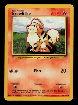 Growlithe 28/102 - MP - Base Set, WOTC Pokemon - Image 1