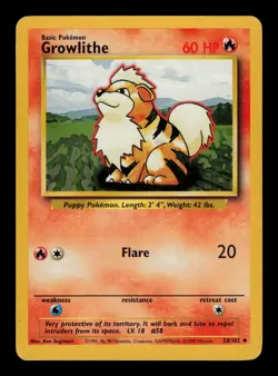 Growlithe 28/102 - MP - Base Set, WOTC Pokemon - Image 1