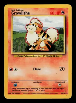 Growlithe 28/102 - LP - Base Set, WOTC Pokemon - Image 1