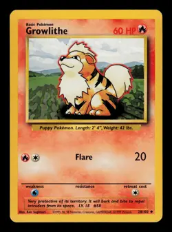 Growlithe 28/102 - LP - Base Set, WOTC Pokemon - Image 1