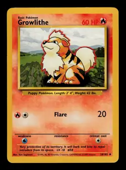 Growlithe 28/102 - MP - Base Set, WOTC Pokemon - Image 1