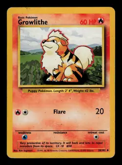 Growlithe 28/102 - MP - Base Set, WOTC Pokemon - Image 1