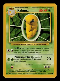 Kakuna 33/102 - LP - Base Set, WOTC Pokemon - Image 1