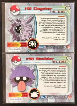 Pokemon Topps TV Animation Shellder #90 & Cloyster #91 - Series 2 2000 - Image 2