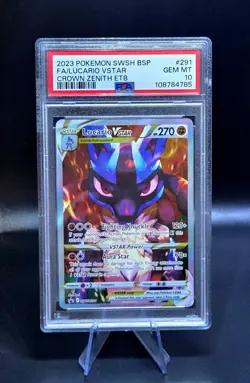 2023 POKEMON SWSH CROWN ZENITH ETB PROMO #291 FULL ART/LUCARIO VSTAR PSA 10 - Image 1