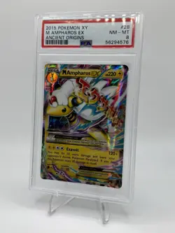 2015 Pokemon Ancient Origins M Ampharos EX 28/98 Ultra Rare Holo PSA 8 RC100 - Image 1